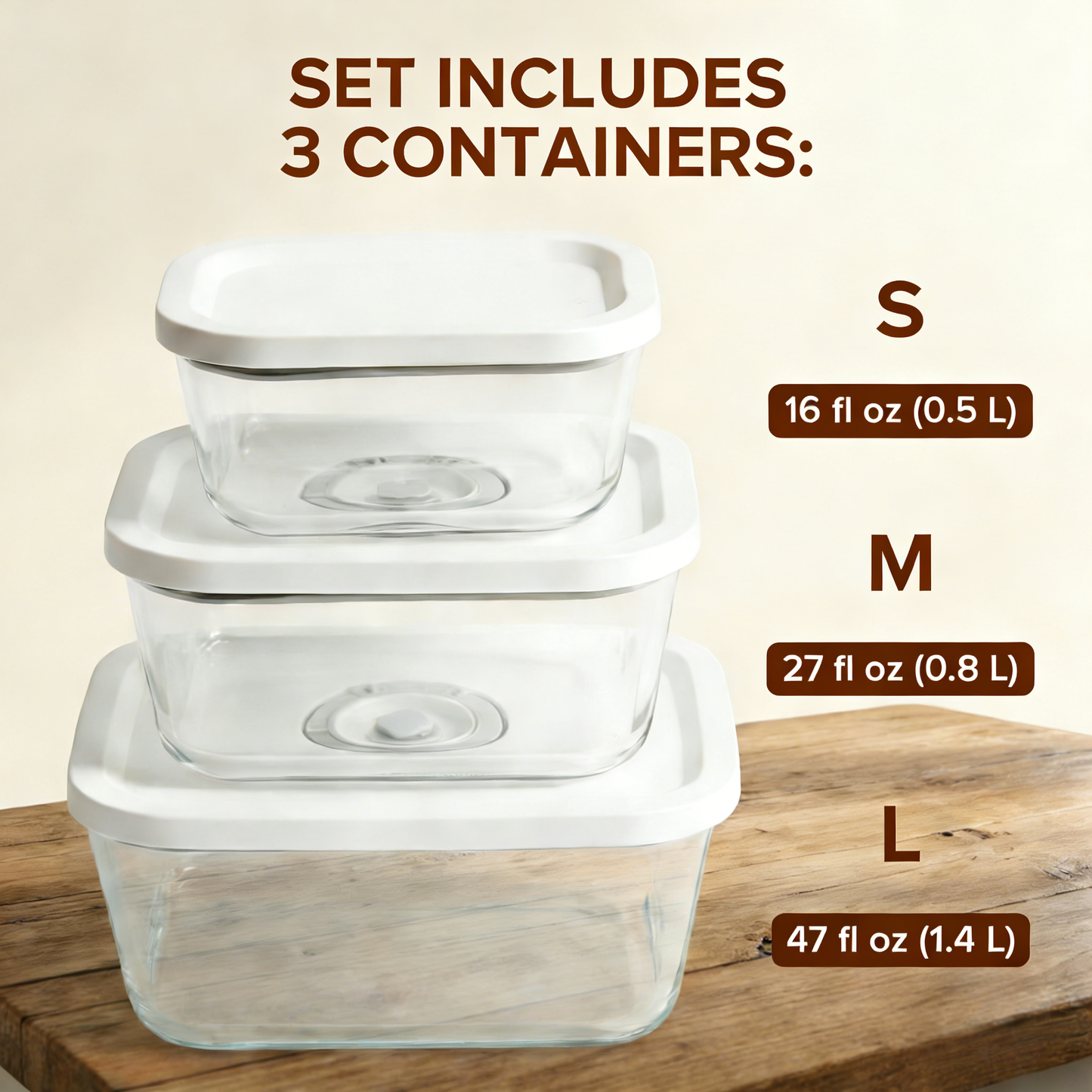 Premium Glass Vacuum Seal Food Storage Containers – 3-Piece Set for Meal Prep & Freshness