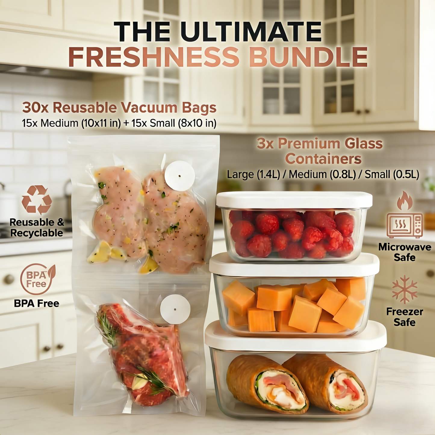 Complete Handheld Vacuum Sealer & Food Storage Bundle – Keep Food Fresh 5x Longer